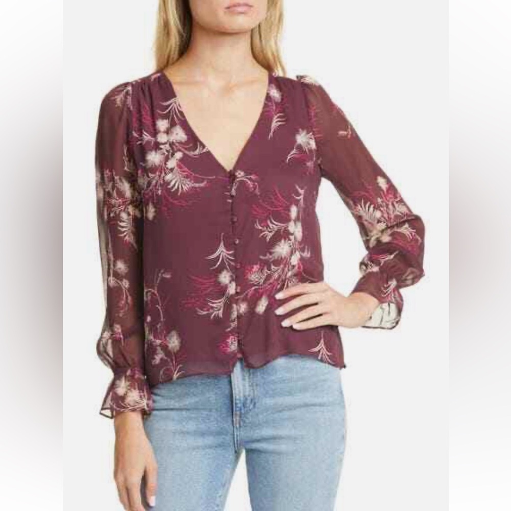 $278 NWT Joie Silk Bolona Floral Button-front Blouse In Plum S